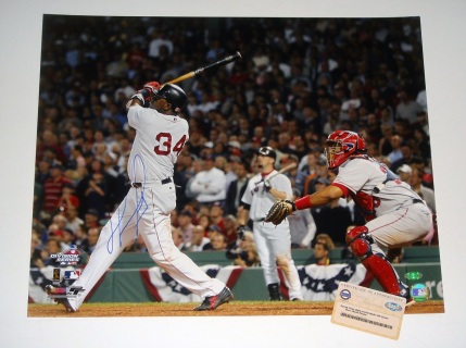 David Ortiz Home Run Swing Boston Red Sox Autographed 16 x 20 Framed  Baseball Photo